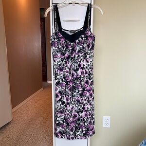 Denver Hayes Black and Purple Floral Midi Dress